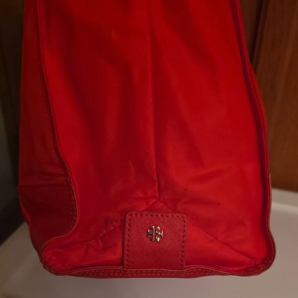 Tory Burch Bright Red Nylon Tote with Leather Trim